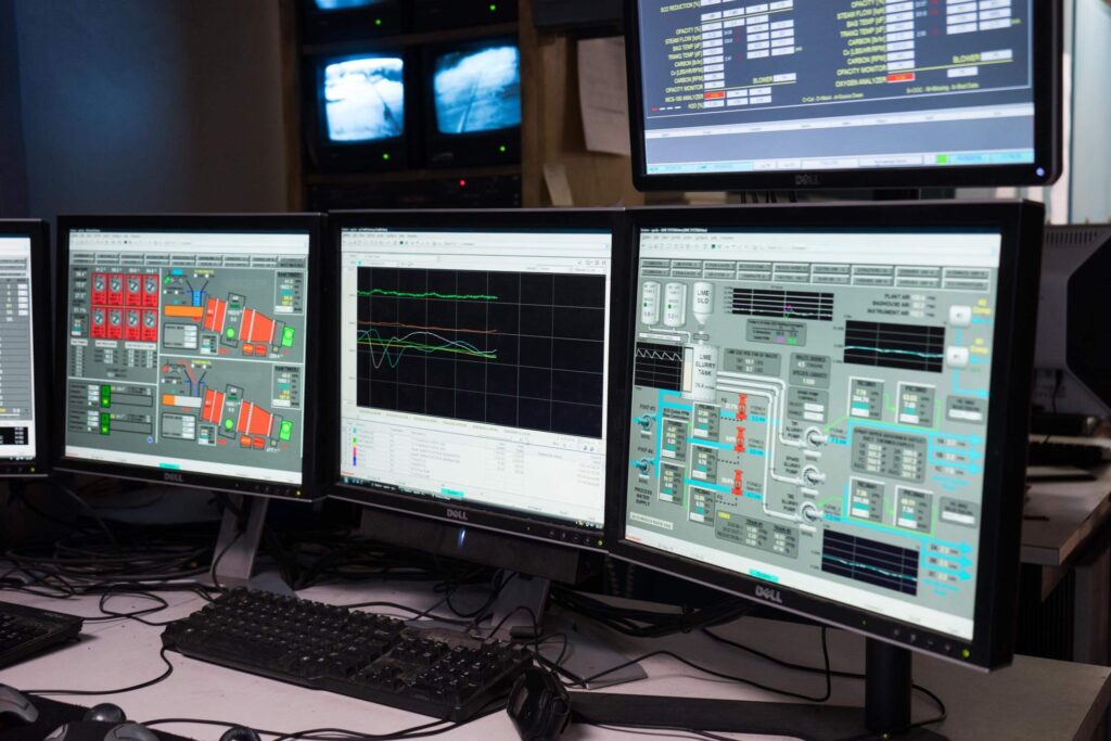 computer screens monitoring the waste to energy process